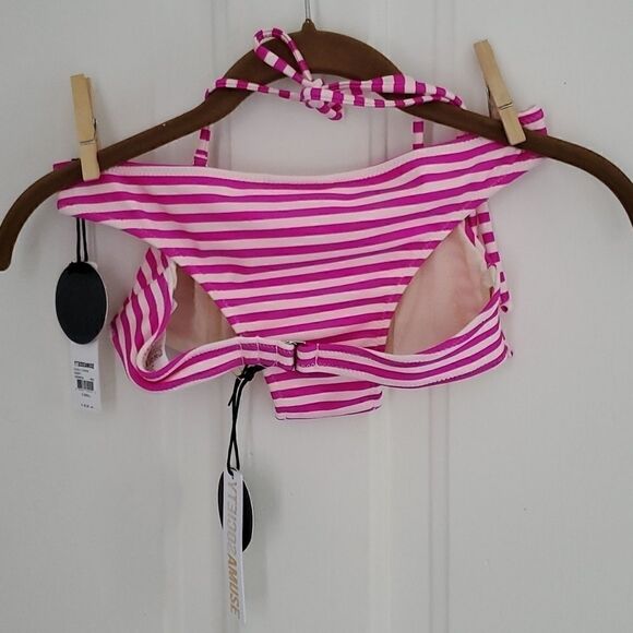 Amuse Society Pink Striped Bikini Mercury Stripe Vivid Magenta swimsuit - Picture 7 of 11